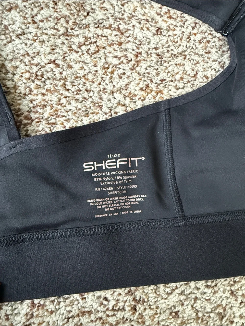 SHEFIT Black Sports Bra with Metallic Rose Accents - Picture 3 of 3